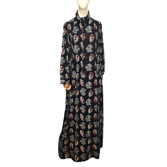 Beene Bazaar Vintage 70's Geoffrey Beene Maxi Pullover Shirt Dress Dark Floral - Picture 1 of 13